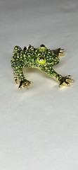 GERRY’S Green Bumpy Texture Fat Frog Shiny Gold Tone Brooch Pin Vintage
