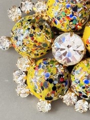 Vintage Verified JULIANA Millefiori Brooch & Earring Set, Yellow Harlequin Multi