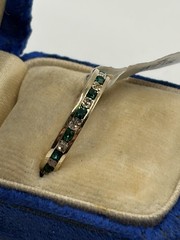 Vintage Size 7 Green & Clear Channel Set Ring 14KT Gold Electroplate Deadstock