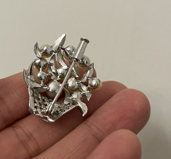 Vintage Retro silver Tone Faux Pearl Flora Bouquet basket Brooch Pin