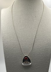 Vintage Shiva Eye Shell & Red Coral Stone Sterling Pendant .925 W/ Necklace