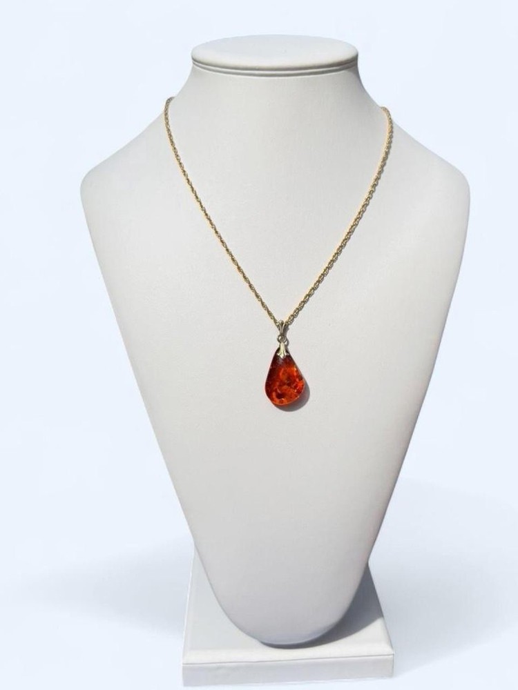 Vintage Andreas Daub Signed Baltic Amber Teardrop Pendant Necklace