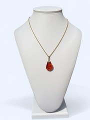 Vintage Andreas Daub Signed Baltic Amber Teardrop Pendant Necklace