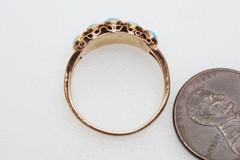 ANTIQUE VICTORIAN ENGLISH 15K GOLD NATURAL TURQUOISE 5 STONE RING c1870