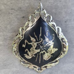 Vintage Thai Siam Niello Silver Brooch Mekhala Ramasoon Goddess Thunder Black