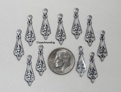 #3415 ANTIQUED STERLING SILVER PLATED FILIGREE TEARDROP W/HANG RING – 12 Pc Lot