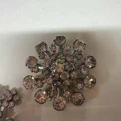 VINTAGE Silver Rhinestone Brooches Set Of 3 Snowflake Starburst Pins
