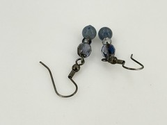 Dangle Drop Earrings Dark Silver-Tone 1.5″ Blue Grey Faceted Glass Beaded