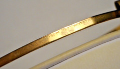 Vintage MARATHON Brushed Gold-Filled Hinged Bangle Bracelet w Cut Decoration