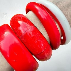Vintage Red Bangle Stack Bracelet Lot Chunky Cherry Resin Lucite Bakelite Style