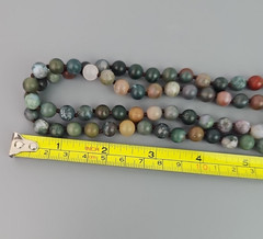 Vintage Frosted Indian Agate Necklace 56 in Matte Green Stone Beads Long Strand