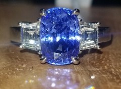 18K White Gold Engagement Ring 5.50CT. Flawless Natural Blue Sapphire Cushion