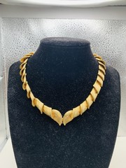Vintage Brushed Gold Tone Leaf Snake Link Collar Bib Greek Goddess 16” Necklace