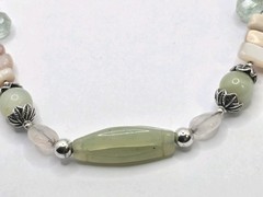 Vintage Barse Sterling 24 Inch And Gemstone Beaded Necklace Rose Quarts MOP Gem