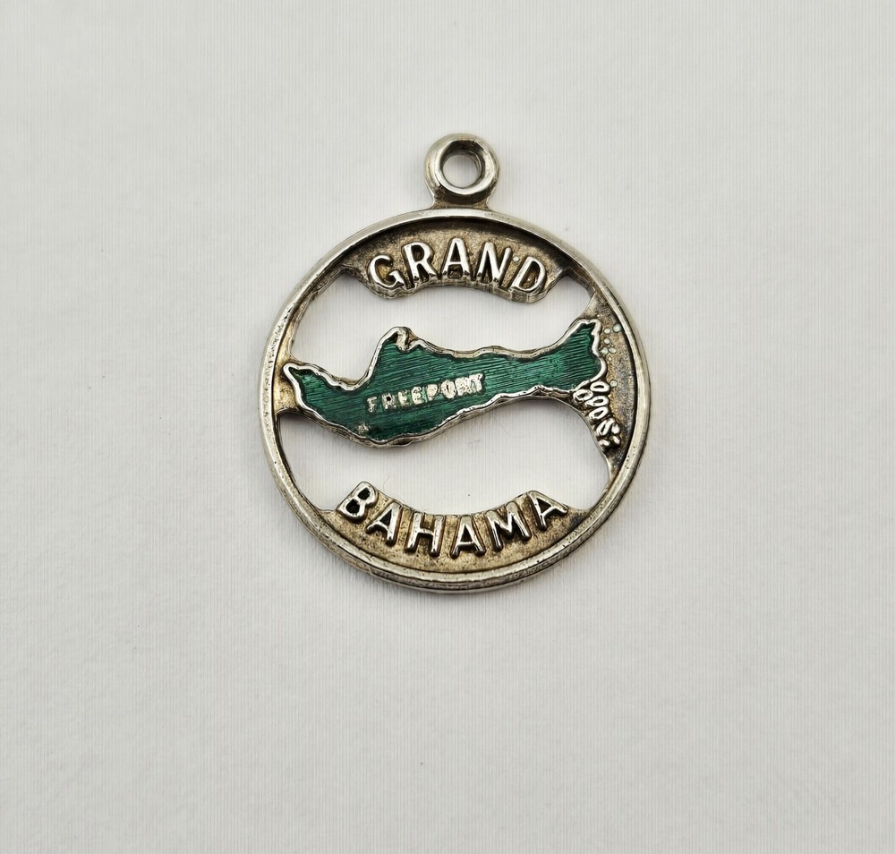 Vintage Sterling Silver Enamel Grand Bahama Freeport Travel Charm Pendant 1.6g