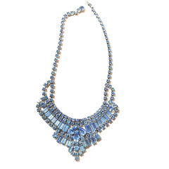 Juliana D&E Light Aqua Blue Baguette Rhinestone Bib Choker Necklace 14.5″