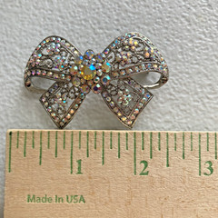Vintage Silver Tone Filigree Bow Brooch AB Rhinestone Cluster Costume Jewelry