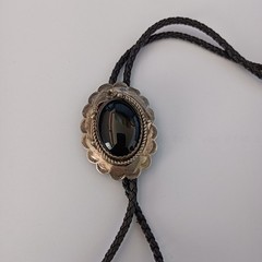 Western Bolo Tie Black Onyx Sterling Silver Cowboy Cowgirl Statement Handmade