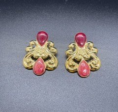 Vintage Gold Tone and Red Enamel Stud Earrings with Post Backs for Pierced Ears