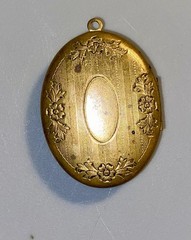 Vintage Hand Painted Floral Porcelain Brass Double Sided Locket Pendant