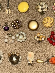 Vintage Costume Jewelry Flower Brooch Button & Earring Lot of 77 Pieces