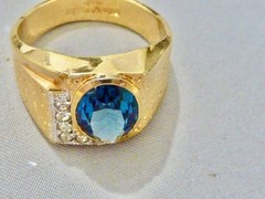 VINTAGE 10K YELLOW GOLD FILLED NEW OLD STOCK 70’S BLUE CLEAR STONE RING SIZE 10