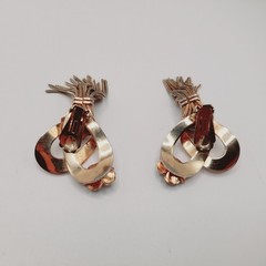 Vintage 1950s Gold Tone Tassel Clip Earrings with Flowers, 2.5 Inches