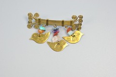 Vintage Brooch studio Bird dangle agate chip boho Birder birds T5