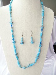 Vintage Sky Blue Wedding Cake & Mixed Shape Art Glass Bead Necklace & Earrings