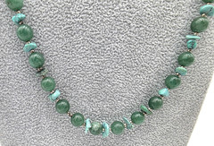 Turquoise Jade Bead Necklace 26 In Earthy Green Gemstone Silver Tone VTG