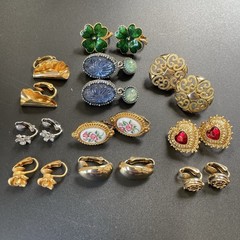 AVON Clip On Earring 10 Pair Lot All Signed Gold and Silver Tone Heart Clover