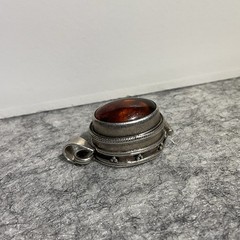 Vintage 925 Sterling Silver Poison Pill Box Locker Garnet Pendant RARE