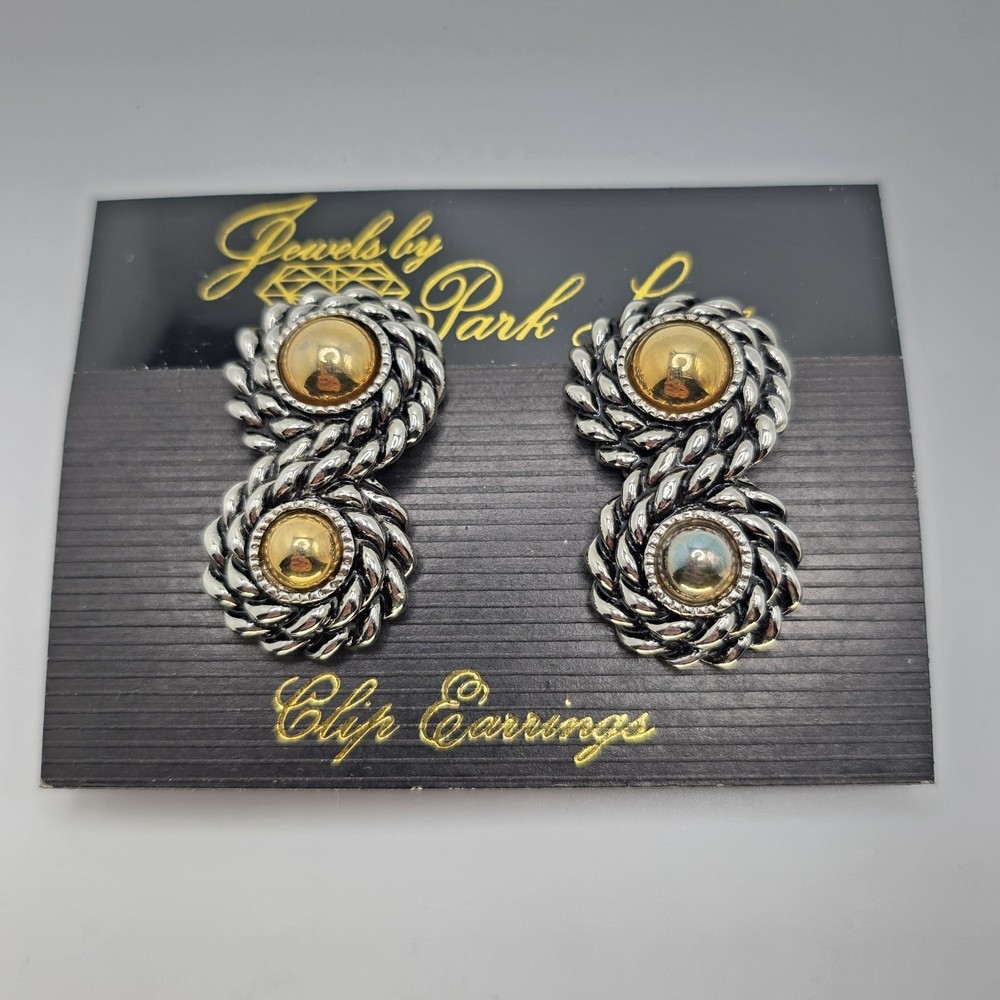 Vintage PARK LANE Swirl Clip-On Earrings 18k Gold & Silver Plate Plate On Card