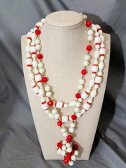 Vintage Glass Bead Lot of 2 Spring Ring Closure Red White Round 18
