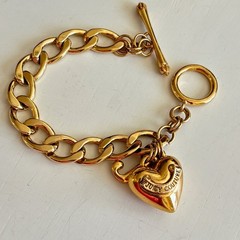 Juicy Couture Heart J Gold Tone Chain Bracelet Starter Charm Toggle