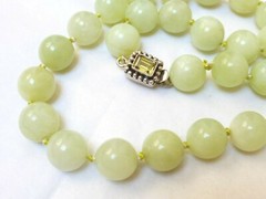 Chinese Green 12mm Jade Beads Necklace, Sterling Clasp,18″
