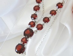 Sterling Silver 925 Natural Garnet Drop V Tennis Necklace