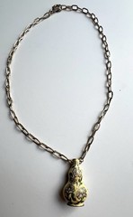 Vintage Yellow Cloisonne Vase Pendant Necklace Double Sided Lavender 18” Long