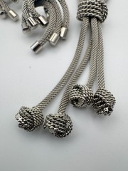 Vintage Mesh Necklace Earring Set Tassel Silver Tone Knot Lariat Clip On