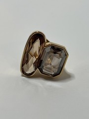 Large Swarovski Swan Faceted Topaz Crystals Cocktail Ring Size 7 with Box