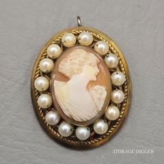 Vintage Italian Cameo Profile Oval Brooch Pin / Pendant 12k GF Faux Pear