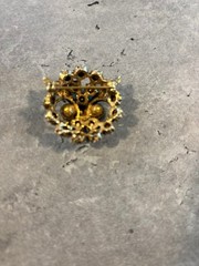 Vintage Black and gold Owl Head Brooch pin