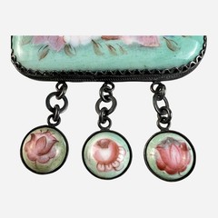 Vintage Russian Finift Enamel Floral Articulated Brooch Folk Art Romantic Gift