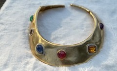 RARE VTG LES BERNARD Gold Tone Faux Gemstone Rhinestones RUNWAY Collar Necklace