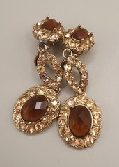 Vintage MONET Amber Topaz Rhinestone Drop Dangle Clip On Earrings 1950s