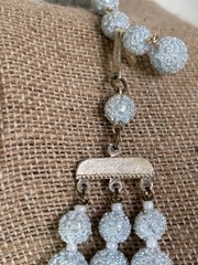 Vintage Marked Japan Necklace Acrylic Sugar Beads Frosted Blue Aurora 3 Strand