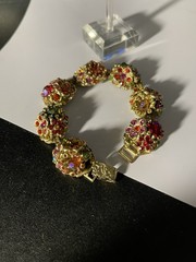 VINTAGE UNSIGNED “ART” GOLD GILT RHINESTONES CRYSTALS LINKED RETRO FLORAL