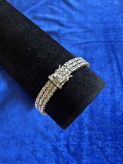 Vintage Sterling Silver Triple Strand Diamond Tennis Bracelet Size 6.75 Nice One