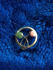 Vintage 1940’s ART 1/20 14K Gold Filled Brooch w/ Jade and Coral