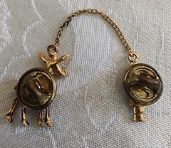 Vintage 1970s Christmas Enamel Santa & Reindeer Push Back Pins On Chain